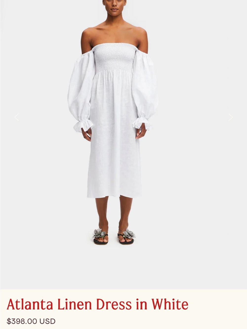 Sleeper Atlanta Linen Off-Shoulder Dress in White
